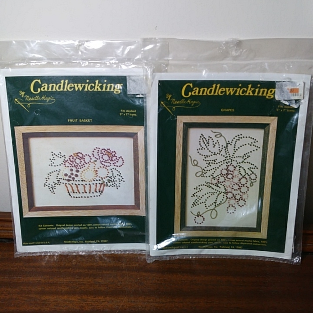 Candlewicking by Needle Magic Lot of 2 Sewing Kits Fruit Basket Grapes